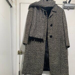 VINTAGE WARM FUR LINED HEAVY TWEED TRENCH COATS SIZE S